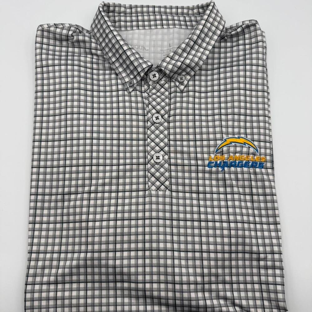 Antigua Los Angeles Chargers grey white gingham flex golf polo shirt size Large